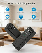 Surge Protector Outlet Extender with Rotating Plug, 6 AC Multi Plug Outlet with 4 USB Ports (2 USB C), 3-Sided 1800 J Swivel Power Strip with Spaced Outlet Splitter for Home Dorm, Black, 2 Pack