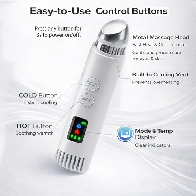 2-in-1 Cold & Warm Depuffing Wand for Face & Eyes,Adjustable Temperature Facial Massager with Cooling & Gentle Heat,Portable Skincare Tool for Puffiness, Dark Circles & Radiant-Looking Skin