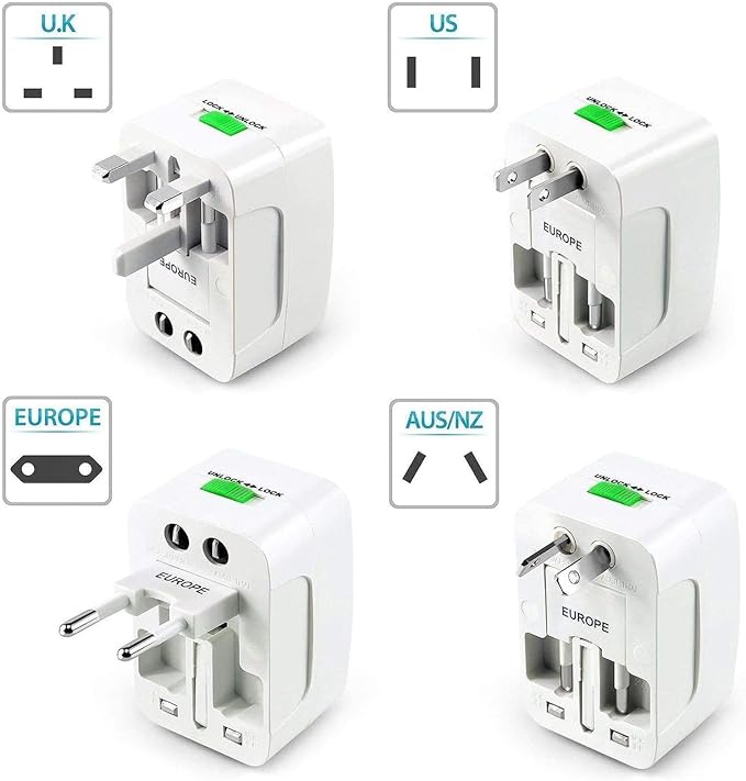 Portable Worldwide Universal Power Adapter Converter, All in One International Out of Country Travel Wall Charger Plug Compatible with USA, EU, UK, and AUS and More Outlets