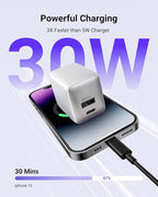 wegear USB C Fast Charging Charger, 30W Dual-Port GaN Nano Charger with Foldable Plug for iPhone 16/15 Series, iPad, Galaxy S24 Ultra and More Series, (White, 1 Pack)