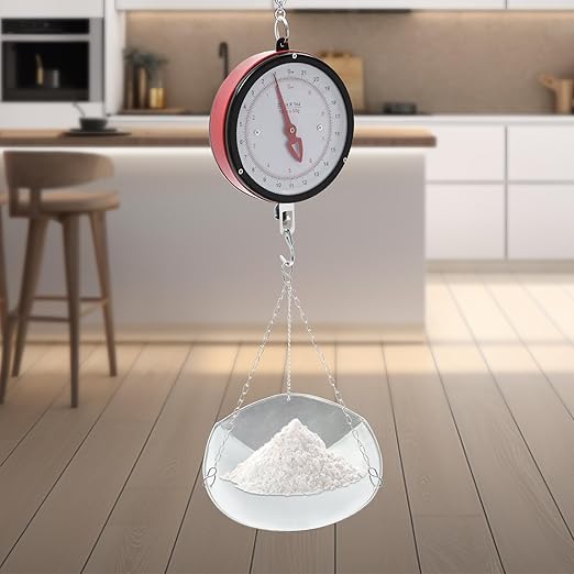 Double-Sided Dial Hanging Scale,22LBS Mechanical Hanging Scale,Commercial Circular Hanging Scale with Chain for Deli,Restaurants,Supermarkets,Grocery Stores (Red/Black)
