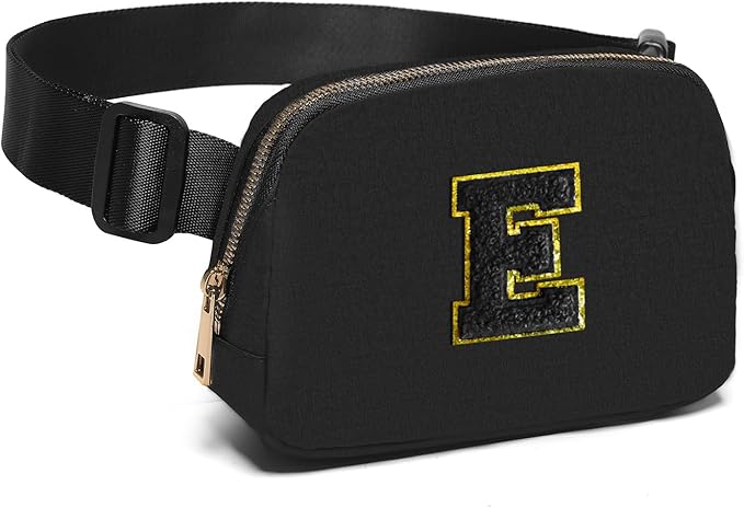 Gitus Belt Bag Fanny Pack Crossbody Bags with Initial Letter Patch Gifts for Wife Older Women Mother Coworker Bridesmaid Anniversary Travel Gifts Beach Gifts (Black-E)
