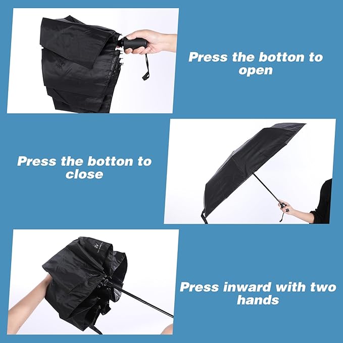6 Pack Travel Bulk Umbrellas, Automatic Open Close Windproof Rain Umbrellas, Dual-use Black Folding Umbrella Compact Umbrella for Family Men Women
