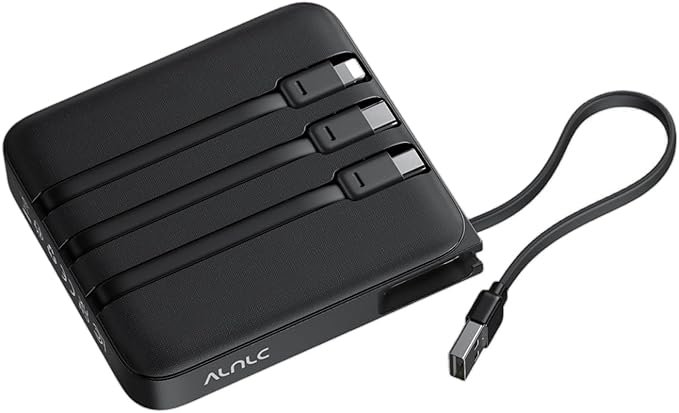 VRURC 20000mAh Portable Charger with Built-in 4 Cables, Battery Pack Charger Portable PD 20W Fast Charging, Power Bank for iPhone 17 X Samsung Galaxy S26 Series Android Phone, Black