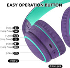 B10 Bluetooth Headphones Over Ear, 2 EQ Music Modes(Normal/Bass) and 50H Playtime Wireless Headphones with Mic, Lightweight Folding HiFi Stereo Headset for iPad/Travel/Tablet/PC/Home (Purple)