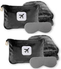 2 Pack Portable Travel Blanket and Pillow - Premium Soft 2 in 1 Airplane Blanket with Compact Pack Soft Bag Pillowcase, Hand Luggage Sleeve and Backpack Clip (Gray)