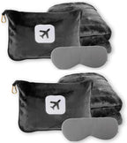 2 Pack Portable Travel Blanket and Pillow - Premium Soft 2 in 1 Airplane Blanket with Compact Pack Soft Bag Pillowcase, Hand Luggage Sleeve and Backpack Clip (Gray)