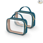 Wedama TSA Approved Toiletry Bag, 2 Pack Clear Makeup Bags with Handles, Quart Size Clear Toiletry Bags, PVC Cosmetic Bag for Women and Men, Carry on Airport Airline Compliant Bag, Til Blue