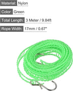 uxcell Portable Clothesline, 9.84ft Nylon Windproof Non-Slip Washing Line Rope for Courtyard Outdoor Travel Camping Laundry Drying, Green