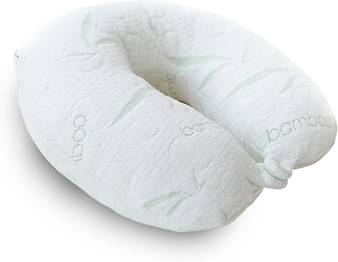 Sacred Thread Rayon Derived from Bamboo Travel Neck Pillow for Airplanes, Memory Foam for Airplane, Ergonomic Design Neck Rest, Travel Pillow for Sleeping (White)
