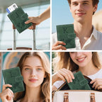 Personalized M Passport Holder Cover Initial Letter Travel Wallet RFID Blocking Passport Cover Credit Card Holder Case Passport Book Holders for Women and Men, Pine Green-M