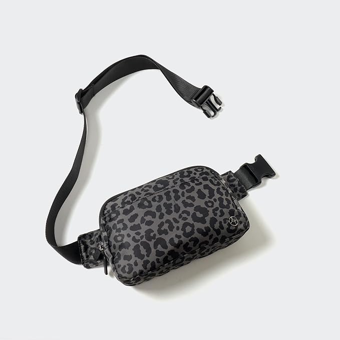 Pander Everywhere Belt Bag for Women, 5 Zipper Pockets Nylon Crossbody Fanny Pack Purse (Grey Leopard)