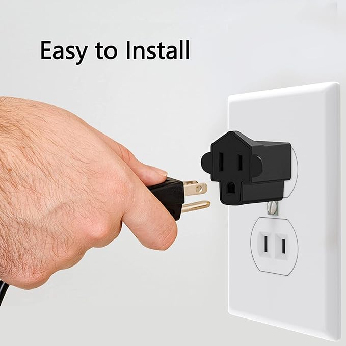 4 Pack 3-2 Prong Adapters Grounding Adapter JACKYLED 3-Prong to 2-Prong Adapter ETL Listed Fireproof Material 392℉ Resistant Heavy Duty Wall Plugs for Household Appliances Industial, Black