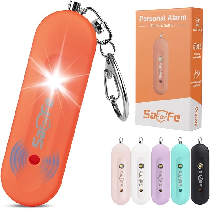 Personal Safety Alarm - Waterproof Rechargeable Security Alarm - 140dB Extra Loud Siren & Strobe Light - Self Defense Keychain - Gift for Women, Teenagers, College Girls, Seniors (Orange)