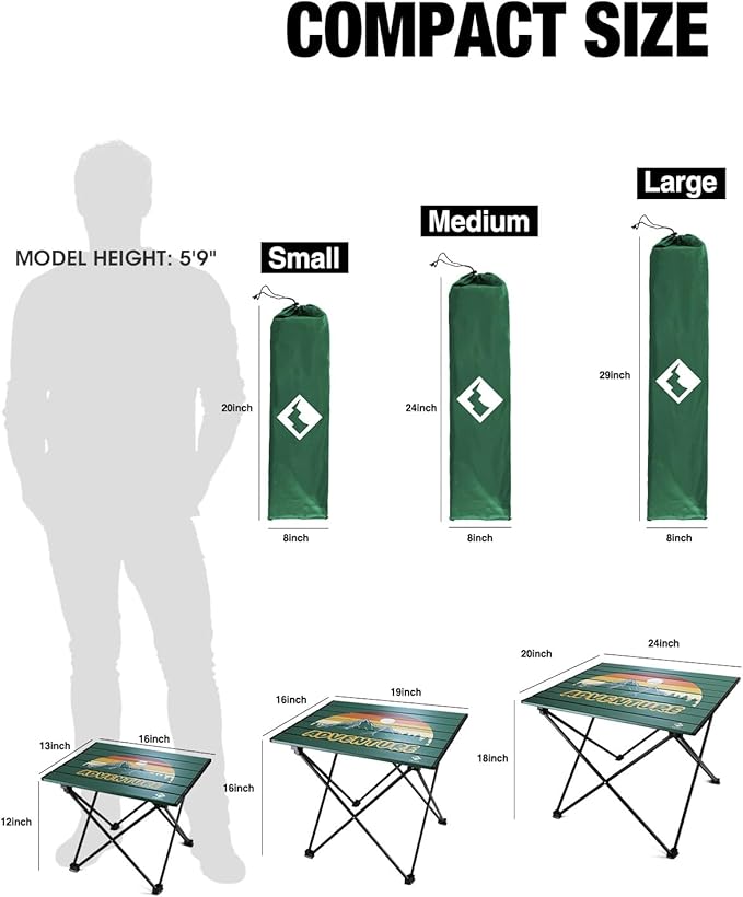 VILLEY Portable Camping Side Table, Ultralight Aluminum Folding Table with Mountain Silhouette Print and Carry Bag for Camping, Picnic, Beach, Travel
