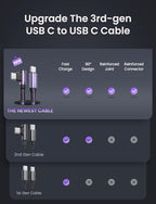 AINOPE USB C Cable 60W 2-Pack 3.3ft Nylon Braided USB C to USB C Cable Type C Charger Fast Charging Right Angle USBC Cable Charger Cord for iPhone 16 Pro Max 15 Plus Samsung S24 S23 iPad Pro Purple