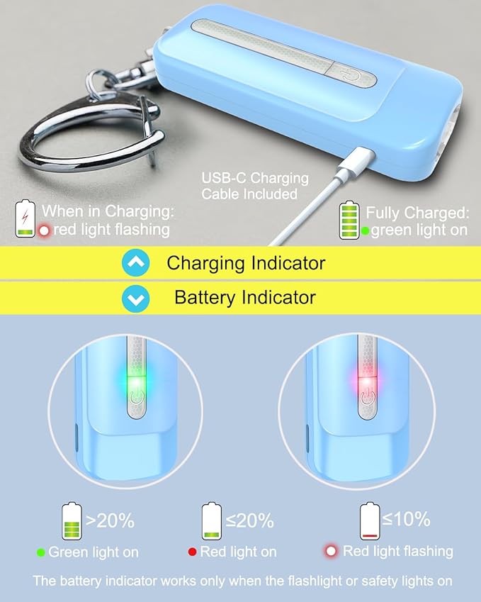 Personal Alarm for Women, Rechargeable with Safety Lights & Low Battery Notice, 130dB Siren with LED Flashlight Strobe Light for Emergency, Dual Light Sources Safety Keychain