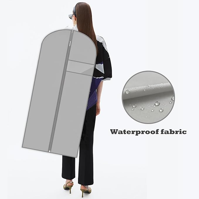 Garment Bags for Hanging Clothes, 45'' Suit Bag Cover for Storage and Travel, Dress Bags for Gowns Long (Grey)