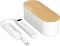 D-Line Cable Management Box with 6 AC Outlet 6ft Power Strip, Hide Extension Cords and Excess Wire Clutter, 12.75in (L) x 5in (H) x 4.5in (W) - Small, White with Wood-Lid