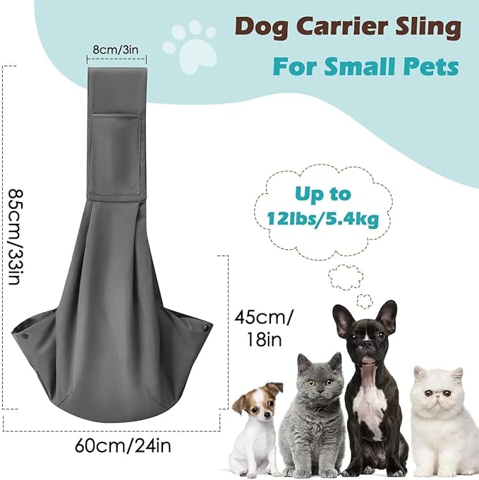 Pawaboo Small Dog Sling Carrier, Reversible Hands Free Dog Sling Carriers for Small Dogs and Cats, Puppy Slings Carrier with Safety Harness, Puppy Essentials, Dark Gray