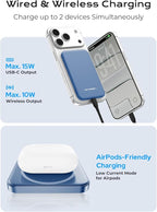 Aobbow Magnetic Portable Charger, 5000mAh Ultra Slim Power Bank, 15W Fast Charging for Magsafe Battery Pack, Travel Essential Wireless Charger Compatible with iPhone 17/16/15 Series - Dark Blue