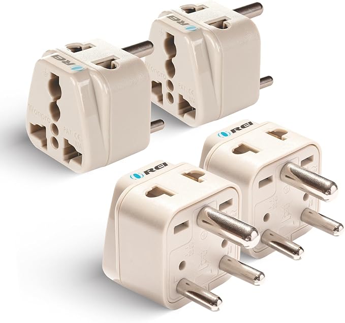 OREI World (USA, UK, China & More) to India (Type D) Travel Adapter Plug - 2 in 1 - CE Certified - RoHS Compliant - 4 Pack - White Color (DB-10-4PK) (Beige)