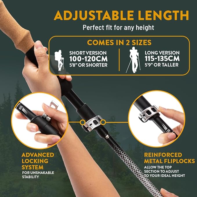Premium Foldable Hiking Poles by USA Brand - Adjustable, Lightweight Trekking Poles Made of Aircraft Aluminum, Metal Locks Cork EVA Grips