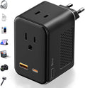 220V to 110V Voltage Converter US to Europe, Travel Adapter Plug Converter for European with 20W PD & 2USB-A & 2USB-C, European Power Converter Combo USA to Spain Italy France, Black