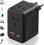 220V to 110V Voltage Converter US to Europe, Travel Adapter Plug Converter for European with 20W PD & 2USB-A & 2USB-C, European Power Converter Combo USA to Spain Italy France, Black