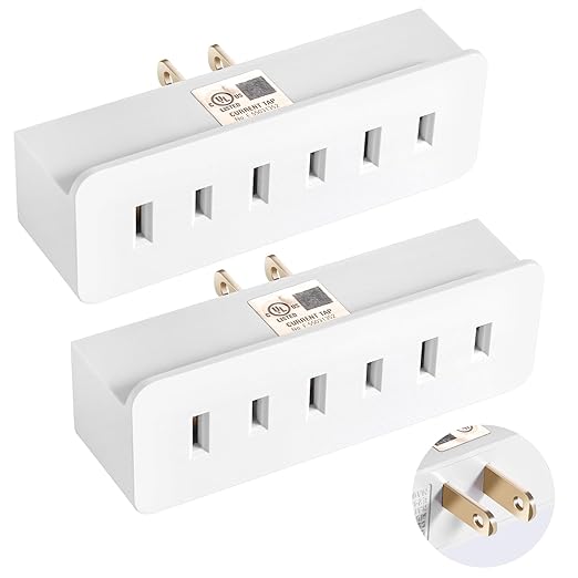 UL Listed 2 Prong 3-Outlet Wall Tap, 2 Prong Triple Outlet Converter Plug Extender, Multi-Plug Outlet Adapter, Polarized White, for Living Rooms, Kitchens, Offices and More. (2 Pack)