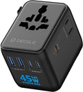 Universal Travel Adapter, International Travel Plug Adapter with 3 USB-C ＆ 2 USB-A Ports 45W, All in One Portable Socket, for USA, UK, EU, AU ＆ 224+ Countries (Black)