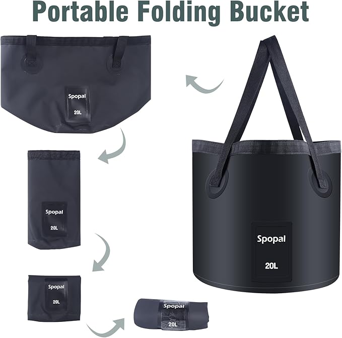 Portable Shower for Camping, [Upgraded] Spopal 8000mAh Rechargeable Camping Shower with 5 Adjustable Speeds, 4 Spray Modes with Collapsible Bucket with Handle 20L for Hiking, Travel, Car, Pet