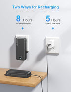 Ffnpua Portable Charger with Wall Plug, 20000mAh USB C Fast Charging Power Bank, External Battery Pack with Built in Cables, Digital Display, 5 Output 2 Input for iPhone Android Cell Phone Tablet