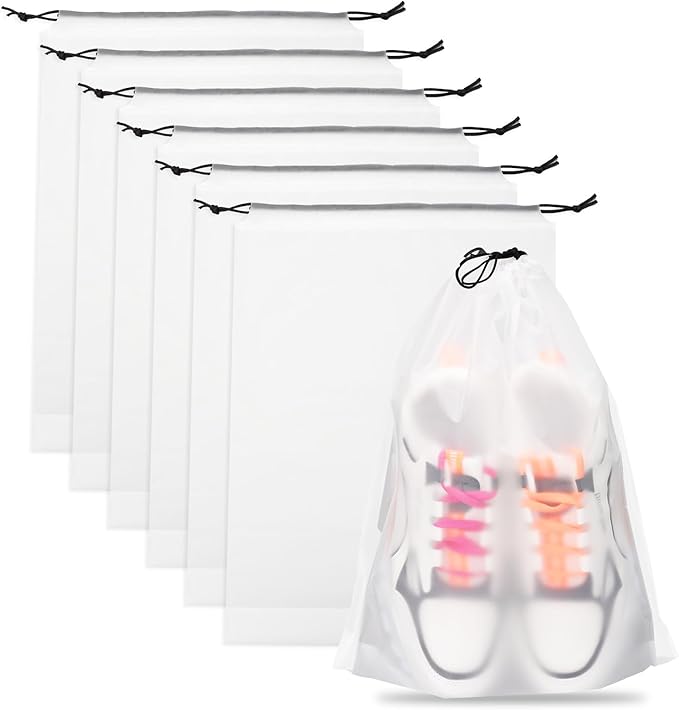 Teskyer 6 Pack Shoe Bags for Travel – Transparent, Waterproof, Portable Shoe Storage for Packing (15.7" x 11.8") – Travel Essentials for Men & Women