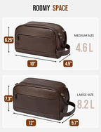 PU Leather Toiletry Bag for Men - Water Resistant Travel Bag for Toiletries, Bathroom Essentials, Accessories - Dark Brown