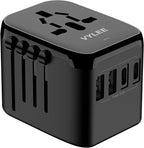 Universal Travel Adapter, VYLEE 5 in 1 International Power Adapter, 3.5A 2xUSB-A and 2xUSB C Wall Charger, Worldwide Travel Essentials Plug for Europe USA UK AUS Asia (Black)