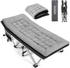 Fragess Portable Camping Cot, Sleeping Cots for Adults, 28" Extra Wide Folding Cot Max Load 600LBS with Thick Mattress, Portable Camping Bed for Outdoor Camp/Office, Home Nap (Black+Grey)