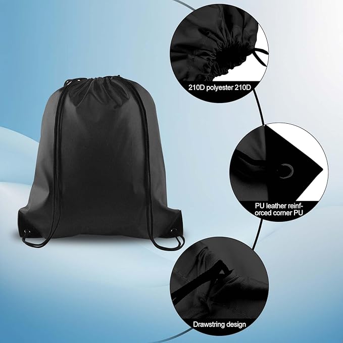 PLULON 15 Pcs Black Drawstring Bags, Drawstring Backpack Bulk, Classic Gym Backpack Bags for Yoga Traveling Outdoor Sports