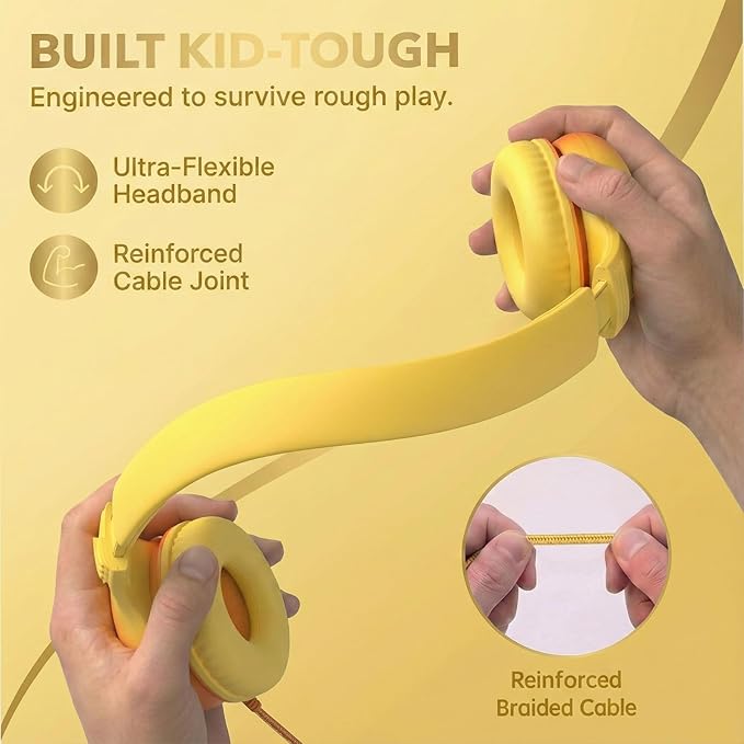 ADOOPE Wired Kids Headphones with USB C Plug, 85dB Safe Volume, Adjustable Headband, Tangle-Free Cord Headphones for School, Tablet, Travel (Yellow & Orange, with Microphone)