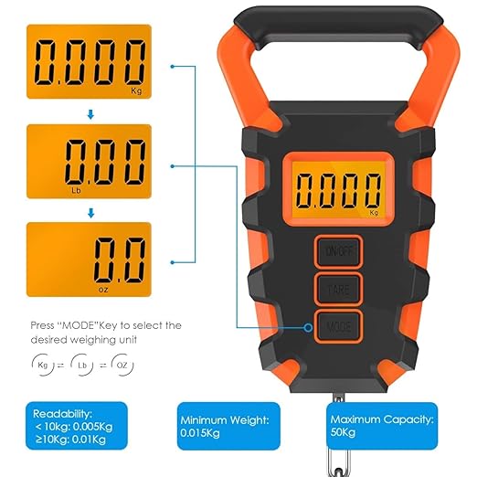 Portable Luggage Scale, 50KG Digital Fishing Scale with Ruler Portable Travel Luggage Weighing Scale Digital Fishing Scale Kitchen Food Scale(Orange)