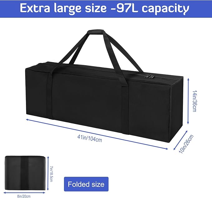 INFANZIA 41inch Sports Duffel Travel Bag, 94L Extra Large Duffel Luggage Bag with Upgrade Zipper, Water Resistant & Foldable Equipment Storage Bag for Camping Tent Tripod Fishing, 2PCS