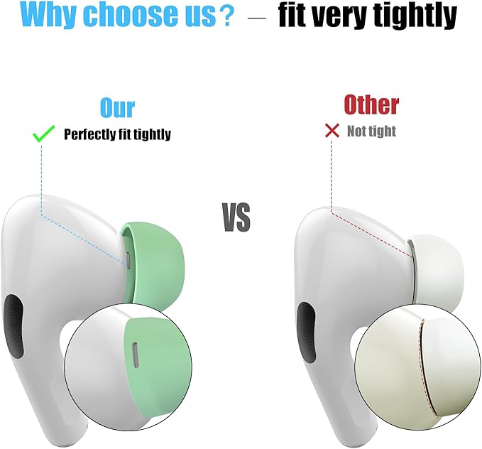 3 Pairs Replacement Ear Tips for AirPods Pro and 2nd Generation with Noise Reduction Hole, Silicone Ear Tips for AirPods Pro with Portable Storage Box and Fits in Charging Case (S/M/L, Mint Green)