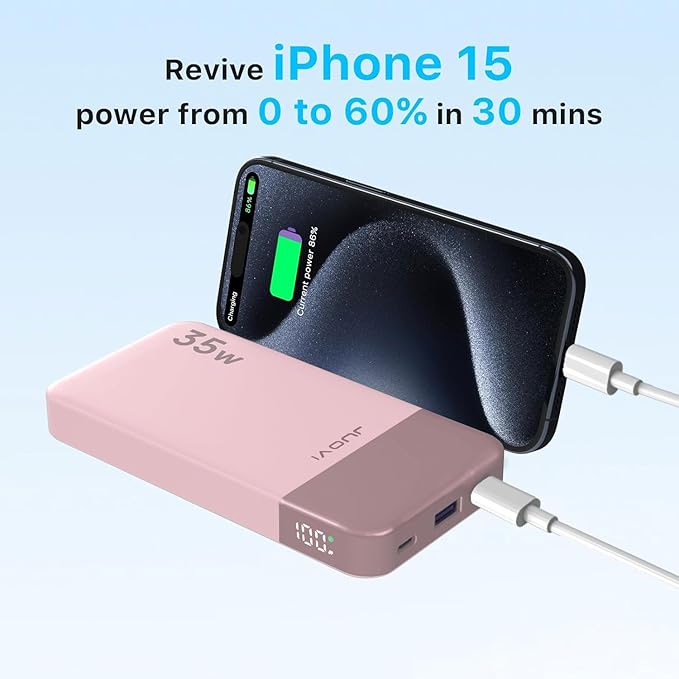 JUOVI Power Bank 10000mAh, 35W Portable Charger,Fast Charging Portable Battery Pack with PD 3.0 & QC 4.0, USB C Portable Power Bank for iPhone 15 14 13 Series, Galaxy, Tablet, Switch, and More