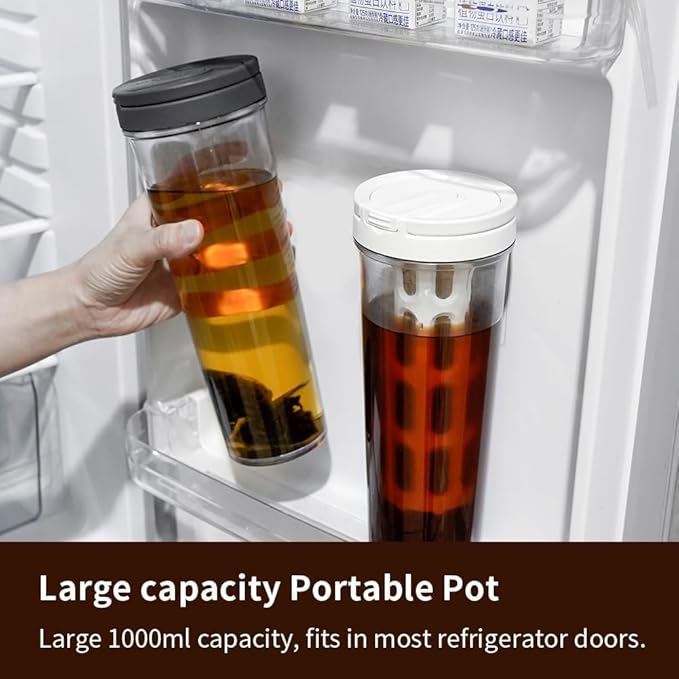 watchget Portable Cold Brew Coffee Maker 34oz/1L Iced Coffee Maker and Tea Brewer Leak-Proof Removable Fine Mesh Filter Perfect for Outdoor Camping Trip (Dark Grey)
