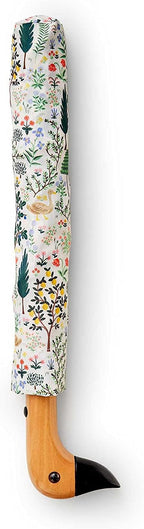 RIFLE PAPER CO. Umbrella, Matching Storage Sleeve, Portable, Auto Open and Close, Wooden Handle, Printed in Full Color