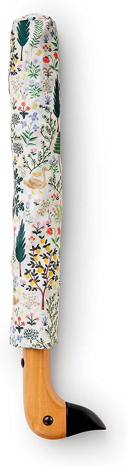 RIFLE PAPER CO. Umbrella, Matching Storage Sleeve, Portable, Auto Open and Close, Wooden Handle, Printed in Full Color