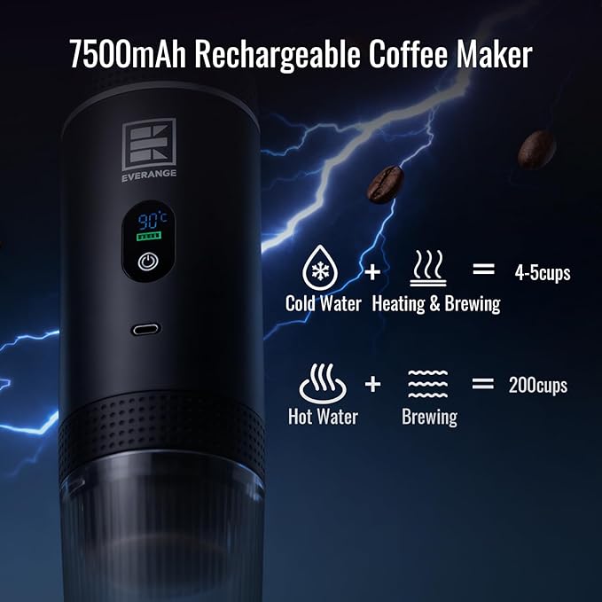 Portable Electric Espresso Machine, Travel Coffee Maker Brewer Compatible with Ground Coffee & NS Capsules (Black with LCD Screen)