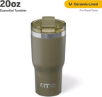 RTIC 20oz Essential Tumbler with Lid, Ceramic Lined, Insulated, Stainless Steel, Metal, Double Wall Vacuum-Insulation, Travel Cup for Iced Coffee, Tea, Hot and Cold Drink, Olive