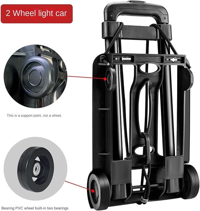 Portable Folding Hand Truck - Movable Platform La Cart with 2 Wheels, Dolly for Travel & Moving - Lightweight Handcart Trolley for Easy Transport