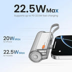 sharge Flow Mini 2 Portable Charger with Built-in Cable 22.5W Max Power Bank for Travel, Fast Charging Battery Pack with iOS and USB-C Connector for iPhone 17/16/15/14, Galaxy, Google Pixel, and More